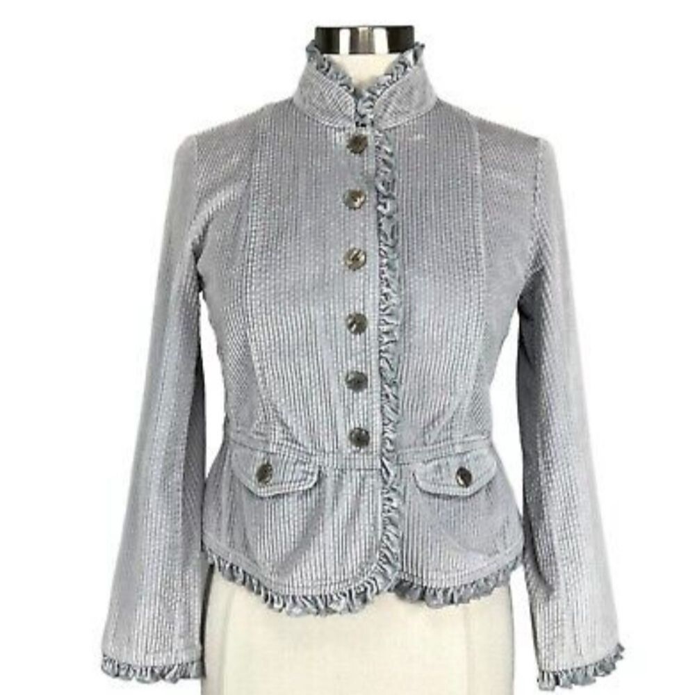 J. Jill Ruffle Front Peplum Wide Wale Corduroy Mock Neck Jacket, Sz S